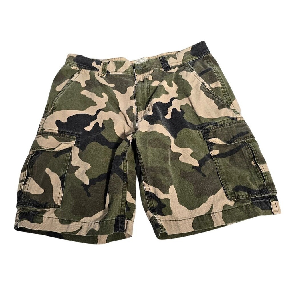 St Johns Bay Mens Camo Cargo Shorts Green Tan Woodland Camouflage S 36 Cotton653